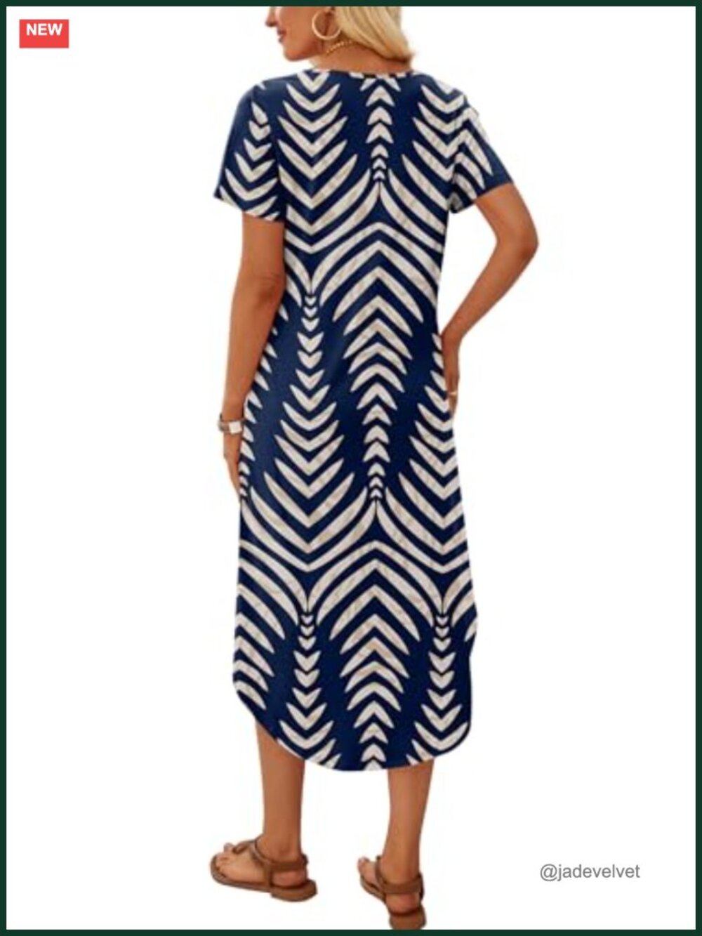 Women's Casual Midi T-Shirt Dress with Pockets, Lightweight Summer Beach - Picture 4 of 6